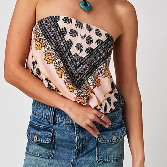 NWOT Free People Borderline pink patterned Tube Top Size XL - Picture 1 of 9